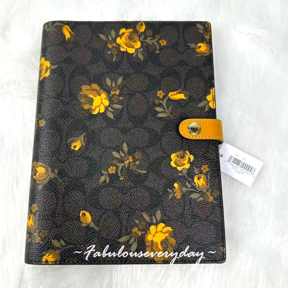 Coach Notebook In Signature Canvas With Floral Print In Walnut/Yellow CCF40 NWT - Picture 1 of 6